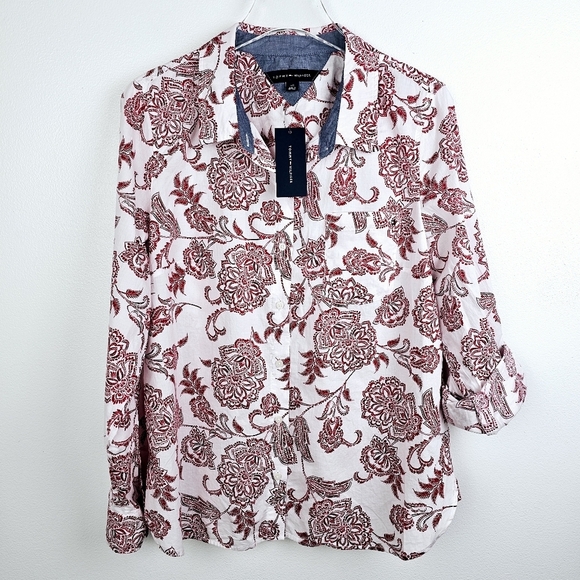 Tommy Hilfiger Red & White Floral Button Front Shirt NWT - Picture 1 of 11